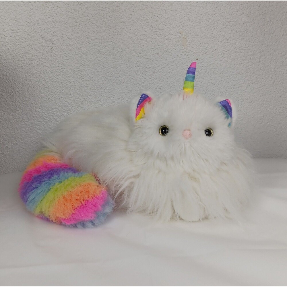 Douglas Ziggy Caticorn Plush #3230 Toy Fluffy White Persian Cat Rainbow Tail